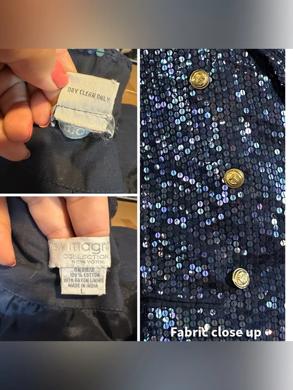 VINTAGE 1980'S LEW MAGRAM BLUE & GOLD NAUTICAL THEME SEQUIN BLAZER (L)